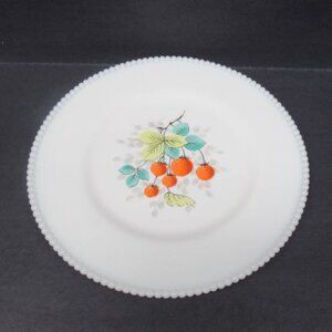 Westmoreland Milk Glass BEADED EDGE 10 1/4 Inch Hand Painted STRAWBERRIES Plate